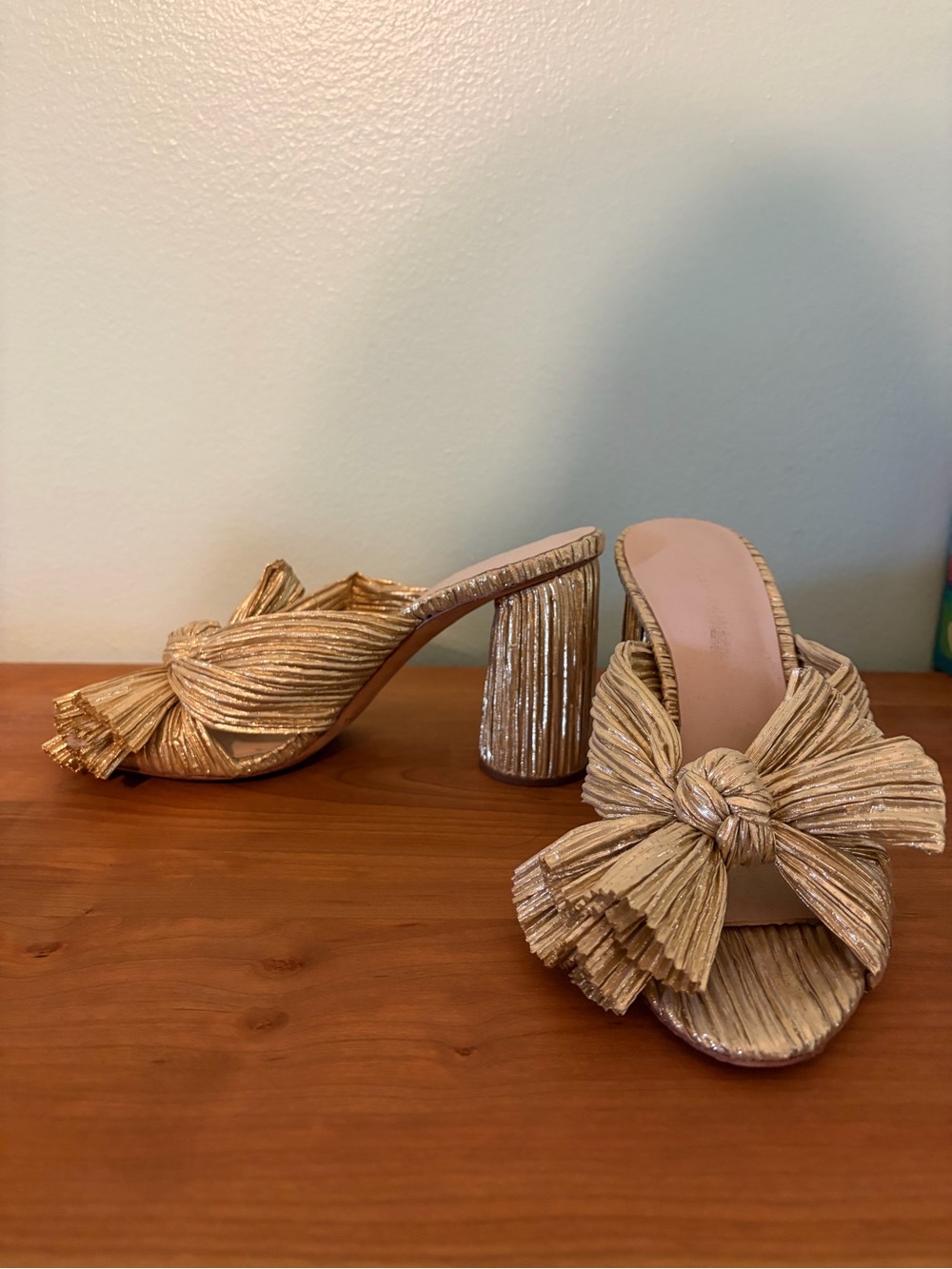 Loeffler Randall Gold Knotted Bow Mule Sandals